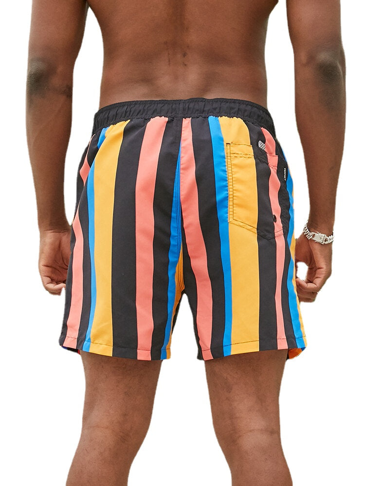 Schnelltrocknende Strandshorts für Herren mit bunten Streifen und Kordelzug