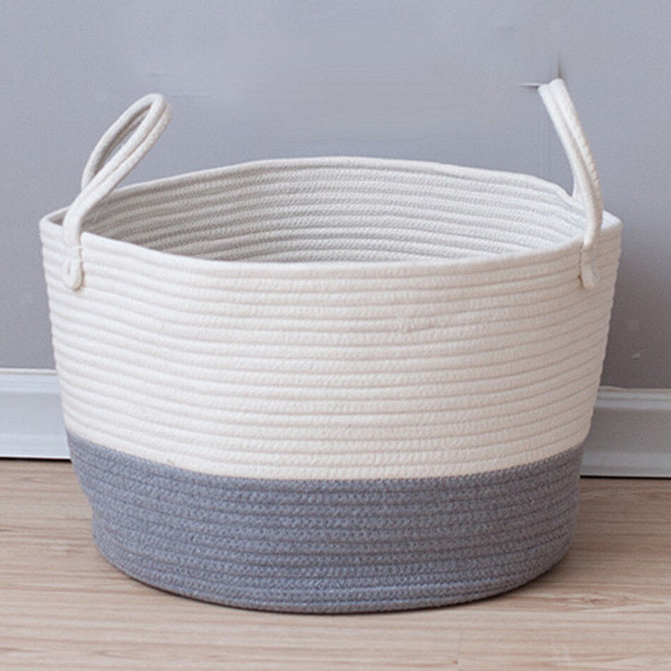 Cotton Rope Storage Basket - Baby Laundry Woven Basket with Handles