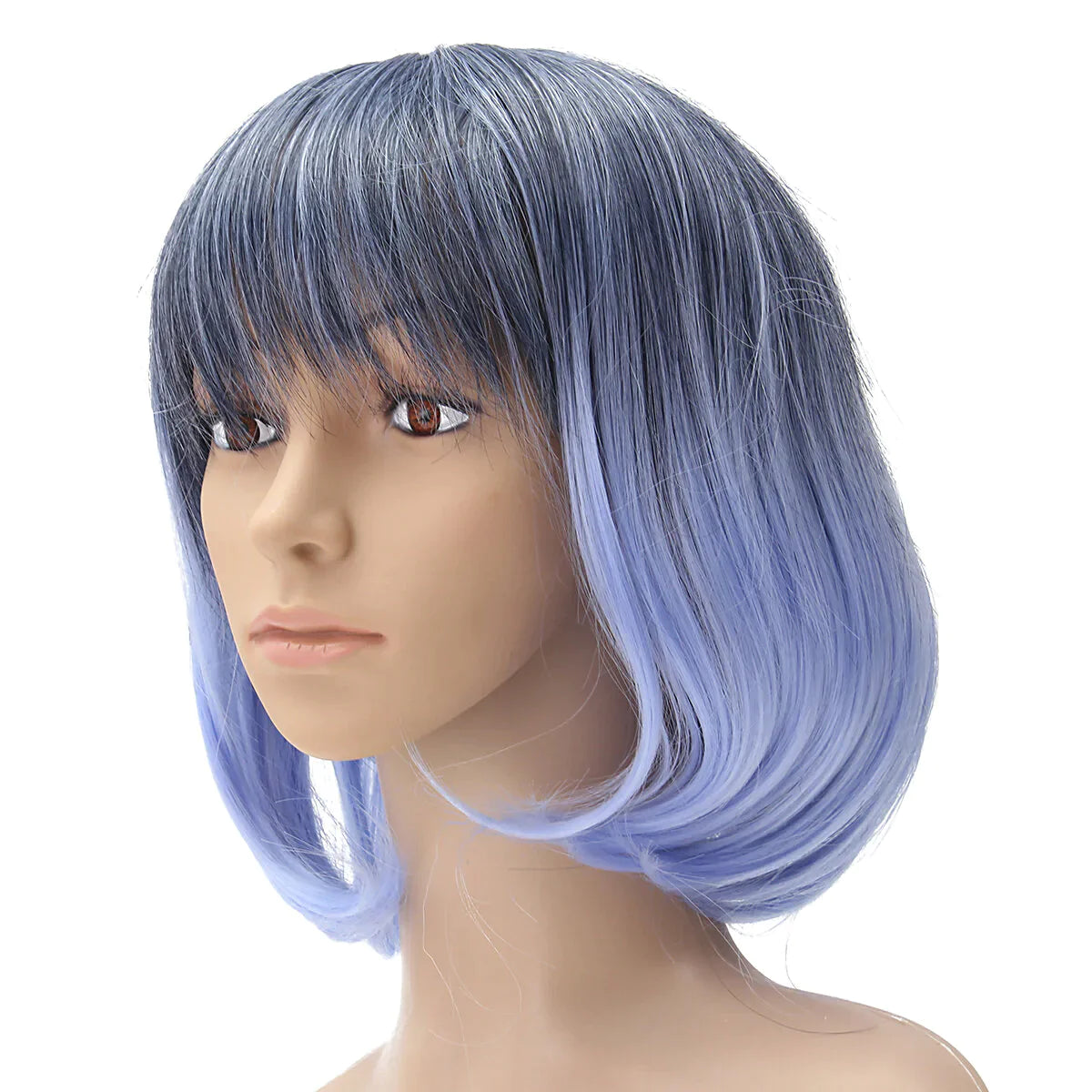 35-40cm Blue Gradient Short Curly Cosplay Wig for Women - Anime Natural Role Play Capless