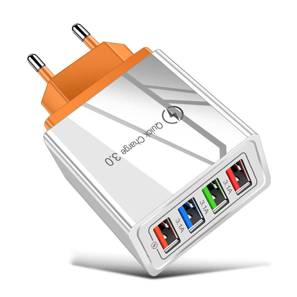 4-Port USB-Schnellladegerät EU-Adapter für iPhone 14, Samsung S22, Xiaomi, Huawei