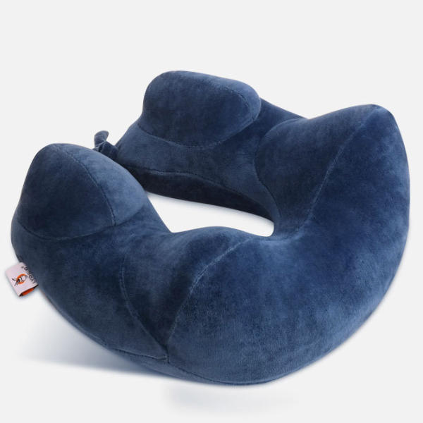 Inflatable U-Shape Cotton Neck Pillow Headrest Cushion for Travel, Airplane Sleep Rest