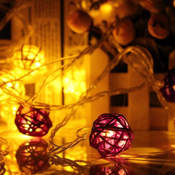 20 LED Rattan Ball String Lights for Home, Garden, Fairy Lamp, Xmas, Wedding, Party Decor