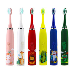 Kids Cartoon Sonic Electric Toothbrush Set with Replacement Heads - Portable Dental Cleaning Device