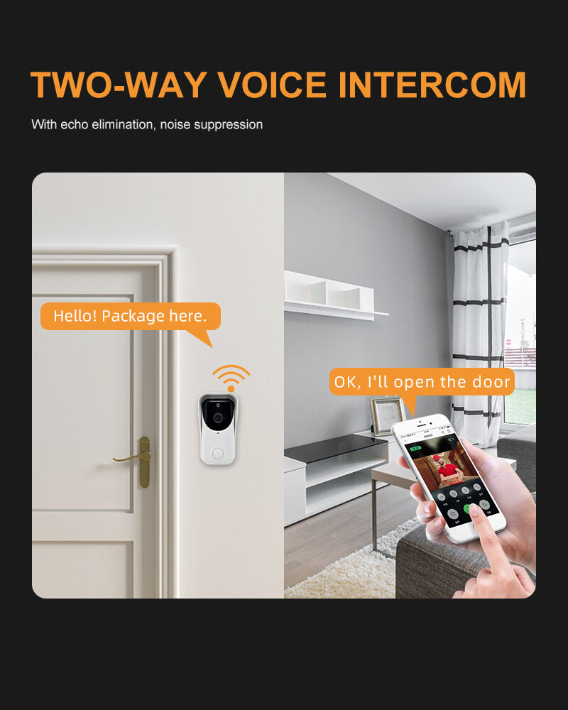 1080P 2MP WiFi Wireless Video Doorbell Camera, IP65 Waterproof, Infrared Night Vision, Intelligent Security Surveillance