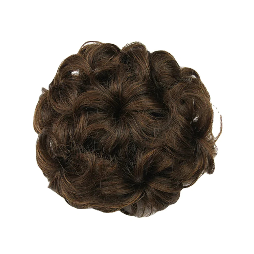 8-Color Flower Bud Head Short Curly Hair Wig with Seven Flowers Drawstring Piece