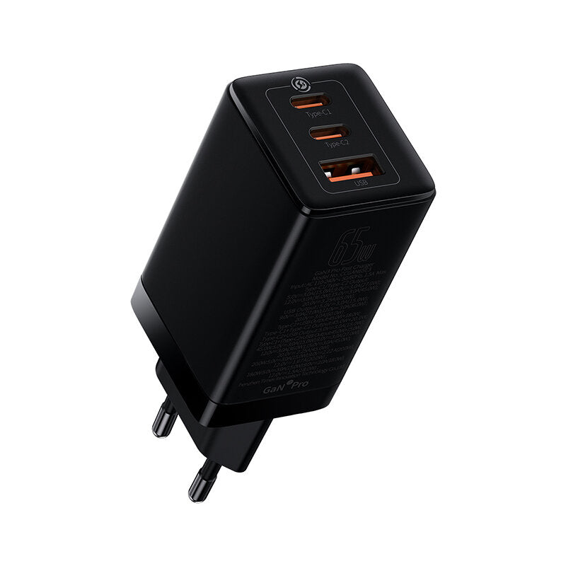 GaN3 Pro 65W 3-Port USB PD Charger with 100W Type-C Cable - Fast Charging Adapter