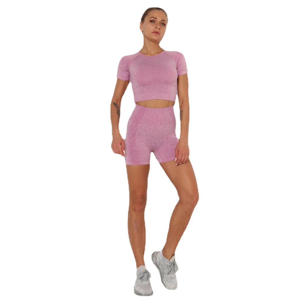 Yoga-Sets mit hoher Taille für Damen – hohe Elastizität, schnelltrocknend, Skinny Fit, Yoga-Shirt und Shorts für Fitness, Fitnessstudio, Laufen