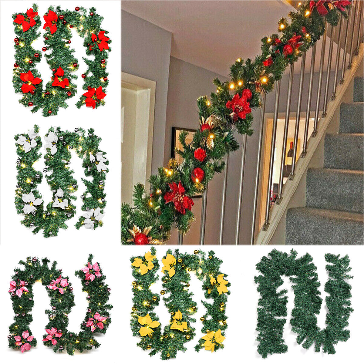 2.7m Christmas Tree, Wreath, Garland, Window Ornament, Xmas Party Decor, Clearance Christmas Lights & Decorations