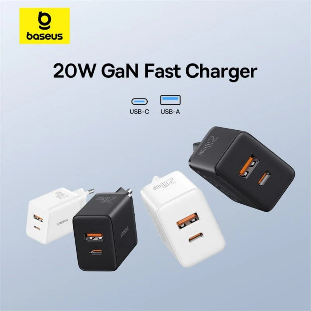 [GaN Tech] 20 W 2-Port USB PD-Ladegerät, Schnelllade-Wandadapter für iPhone, Samsung, Xiaomi, Hui