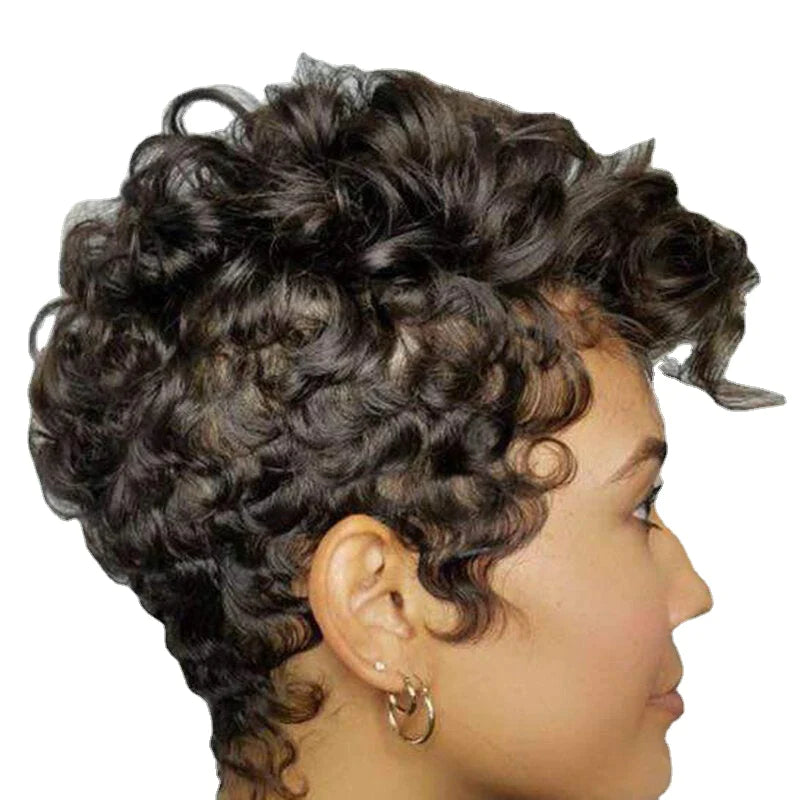 Black Ultra Short Afro Curly Wig - High Temp Fiber, Soft, Small Curls