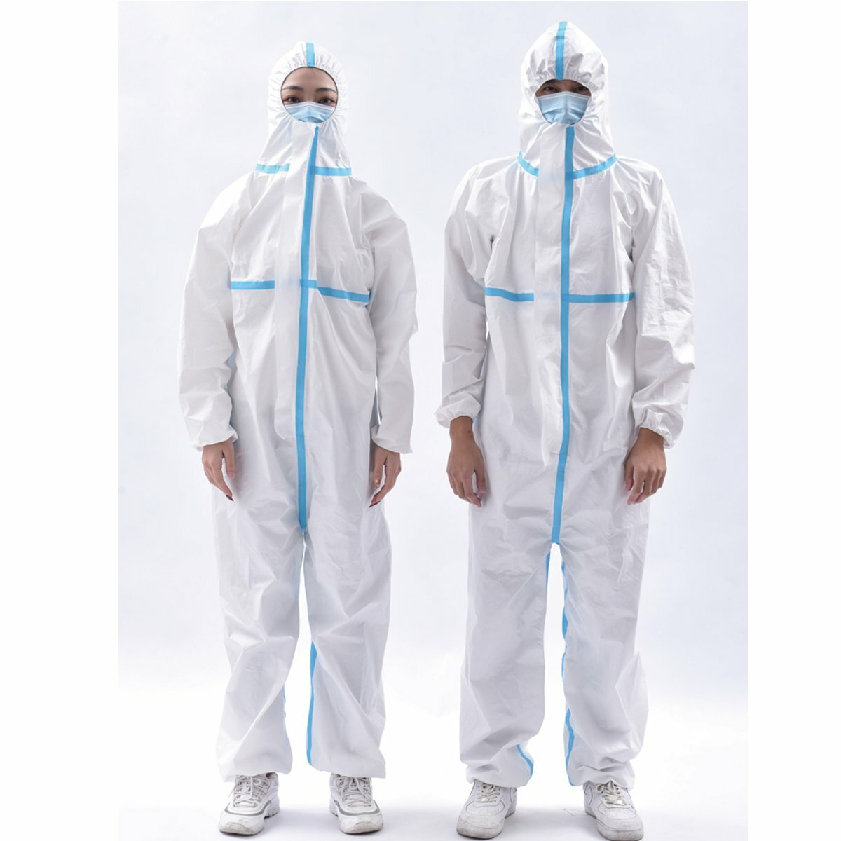 XXL Disposable Hooded Protective Coverall Suit with Long Front Zipper - 180CM