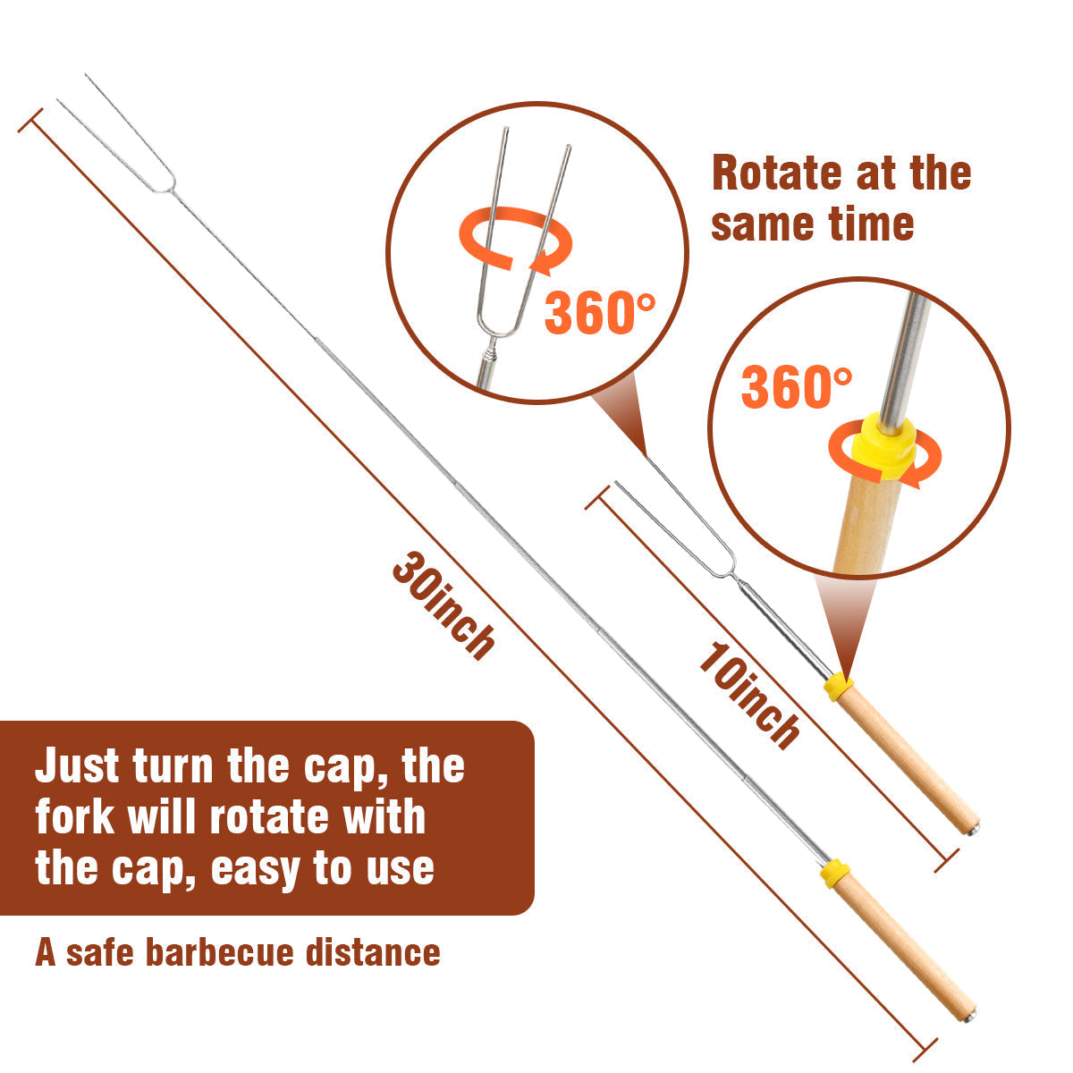 Extendable BBQ Roasting Sticks with Wooden Handle - Smores Kit for Fire Pit