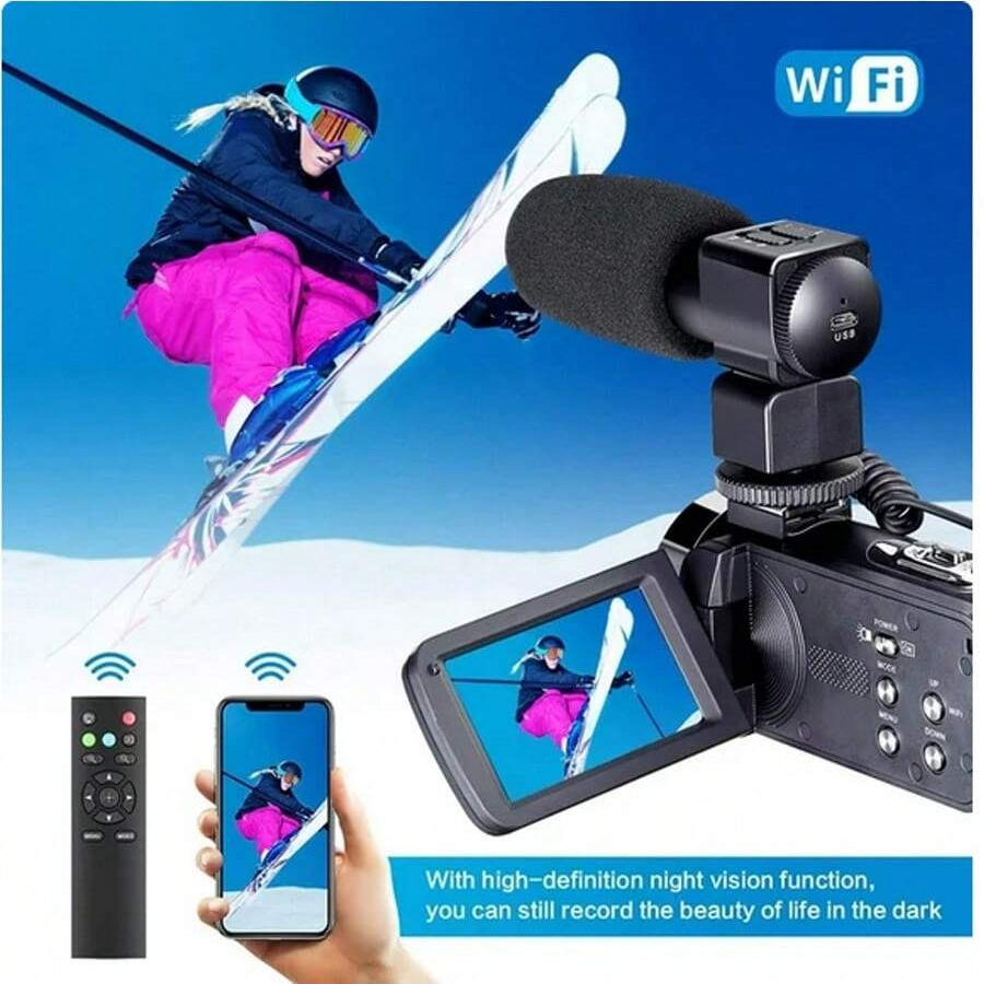 4K-Videokamera-Camcorder: 18-facher Zoom, 48 MP, 3,0-Zoll-Touchscreen, Mikrofon, Fernbedienung, Nachtsicht, 2 Akkus für Vlogging