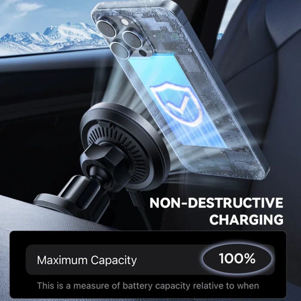 15W Magnetic Wireless Car Charger Mount with Cooling Fan for iPhone