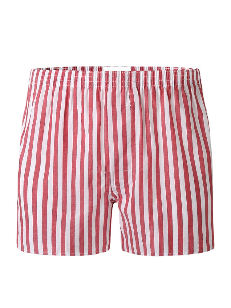 Gestreifte Lounge-Shorts für Herren aus 100 % Baumwolle, lockere Passform, mit Tasche – atmungsaktive Home-Boxershorts