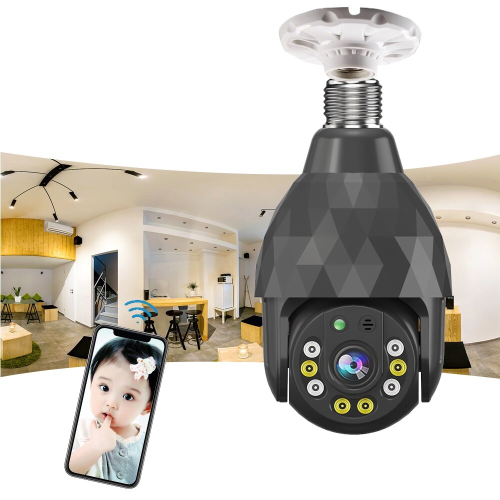 HD 1080P WiFi IP E27 Camera with 8 LED Night Vision, Smart Dual Light, and E27 Base