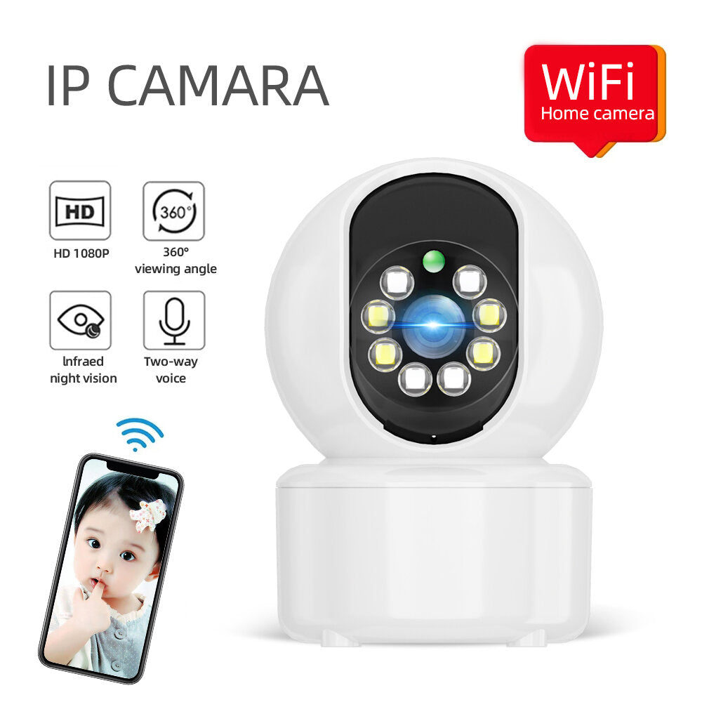 1080P Indoor PTZ WiFi IP Camera, 8 LED, Two-Way Audio, Cloud Storage, Waterproof, Night Vision, Dual Light CCTV