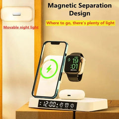 30W 3-in-1 Wireless Charger Stand with Alarm Clock & Night Light for iPhone and Samsung Devices