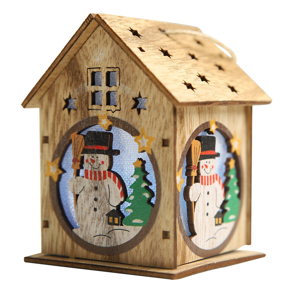 Christmas Lighted Wooden Cabin - Creative Assembly Small House Decoration with Luminous Colors