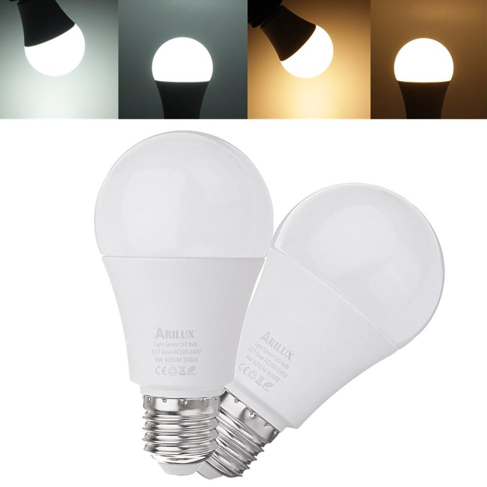 E27 A60 9W 620LM LED Sensor Globe Light Bulb, Warm White/Pure White, Dusk to Dawn, AC100-240V