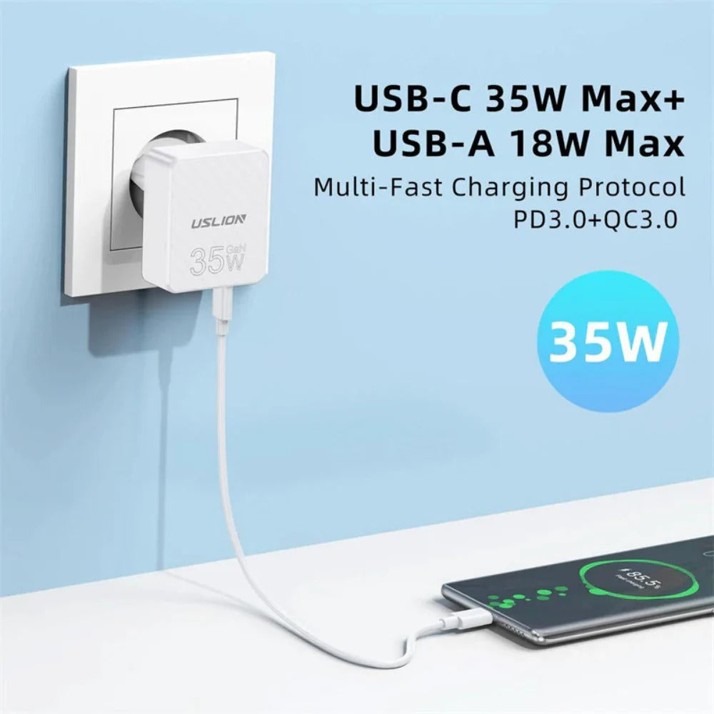 [GaN Tech] 2-Port USB-C/A Schnellladegerät PD3.0 QC3.0 EU-Stecker für iPhone, Hui, Samsung, Xiaomi