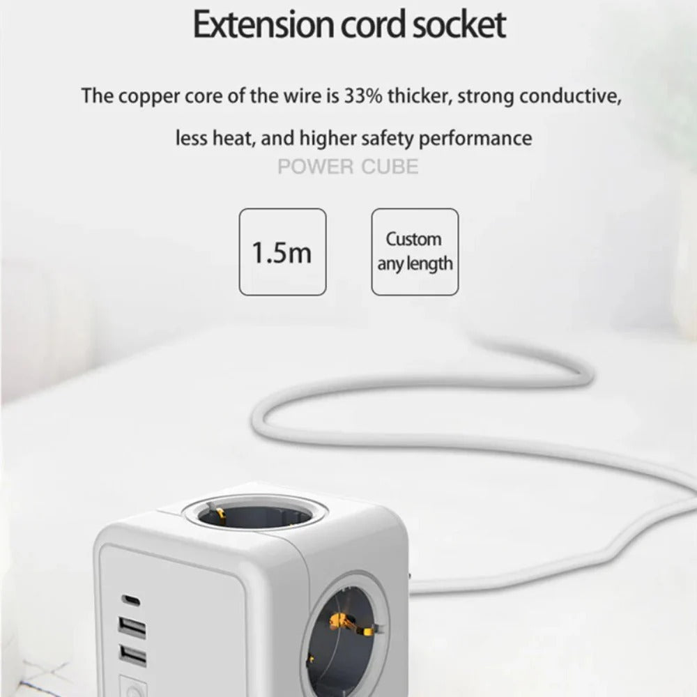 3-in-1 German/EU Wall Socket Power Strip with USB, USB-C Charger & AC Outlets