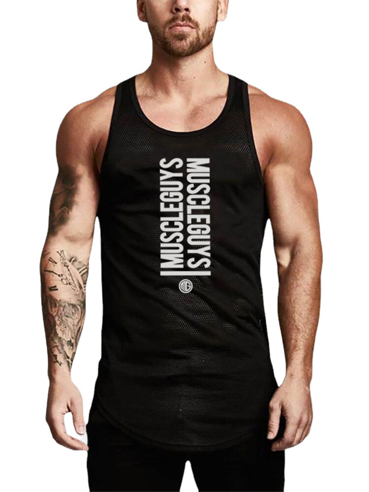 Men's Workout Fitness Sleeveless Tank Tops - 6 Colors, Text Print