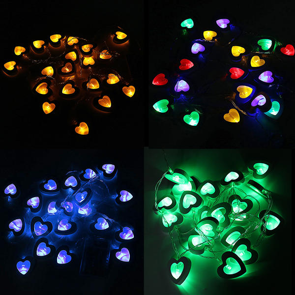 2.2M 20 LEDs Wooden Heart-Shaped String Light - Warm White, Multicolor, Yellow, Green, Blue