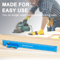 3pcs Aluminum Woodworking Rulers Set with Slide Stop - Precision Metal T-Track Square Ruler for Measuring and Scribing, Inch & Metric