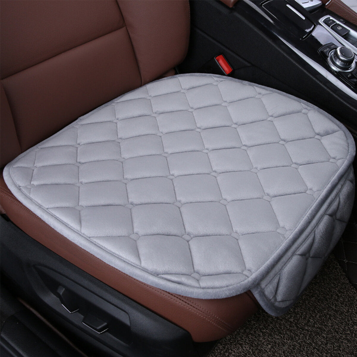 4 Colors Universal Plush Anti-Slip Car Seat Cushion Cover - Front & Rear, Autumn Winter Lattice Chair Pad