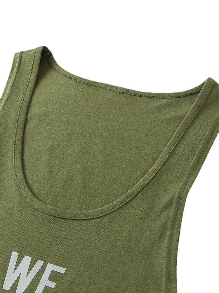 Atmungsaktive ärmellose Fitness-Tanktops aus Baumwolle für Herren – 5 Farben, Textdruck