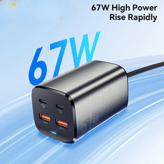 67W 4-Port GaN USB PD Charger: 2 USB-A & 2 USB-C, Fast Charging, EU/US Plug, 1M Cable