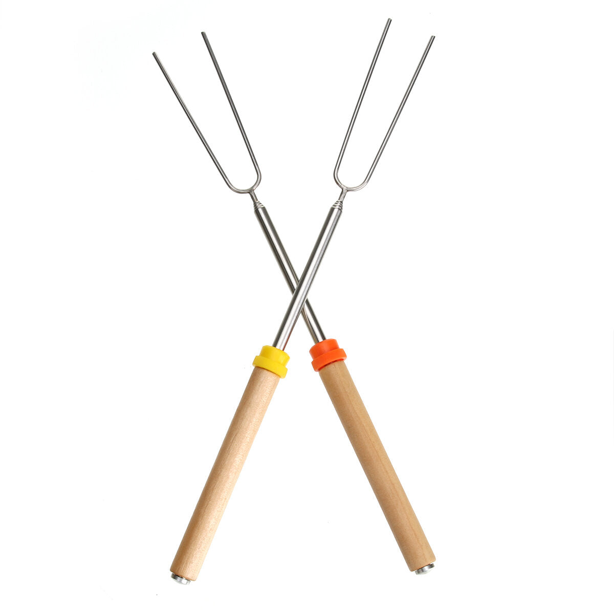 Extendable BBQ Roasting Sticks with Wooden Handle - Smores Kit for Fire Pit