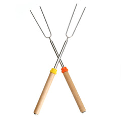 Extendable BBQ Roasting Sticks with Wooden Handle - Smores Kit for Fire Pit