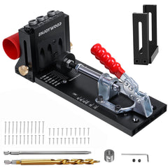 Adjustable Aluminum Pocket Hole Jig Kit for Woodworking with Drill Bit Guide