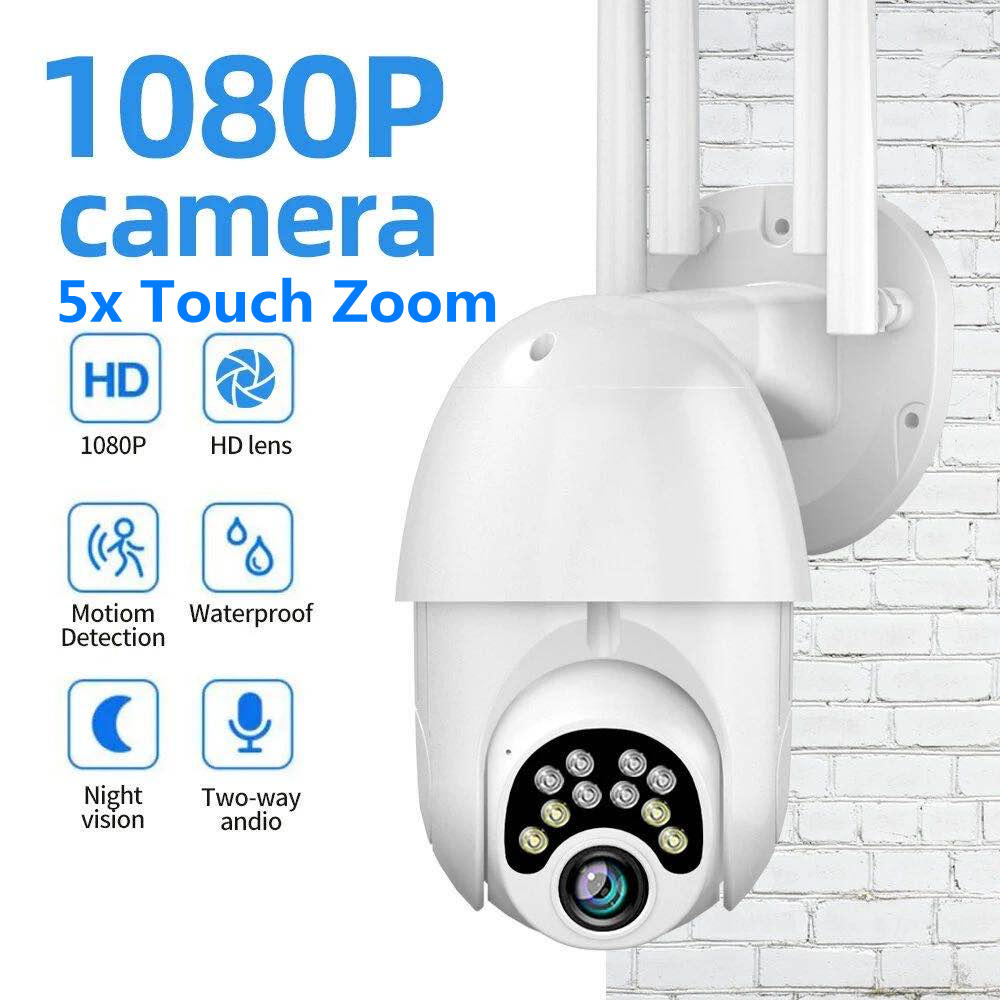 1080P HD Outdoor PTZ IP Camera, 10 LED, 5X Zoom, Four-Antenna, Two-Way Audio, Voice Alarm, Waterproof, Night Vision, WiFi