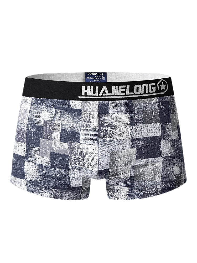 Herren-Boxershorts mit Farbblock-Print, 100 % Baumwolle, atmungsaktiv, elastisch, mittlere Taille, Arrow