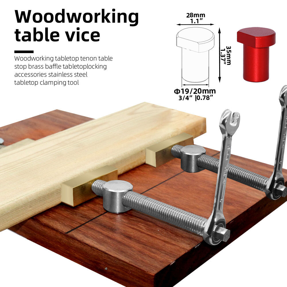 20mm Woodworking Desktop Clamp Set - 2PCS with Dog Hole Stops, Brass & Stainless Steel Clamps