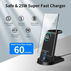 25 W superschnelles kabelloses Ladegerät 3-in-1 für Samsung Galaxy S24/S23/S22/S21/S20, Uhr und Ohrhörer