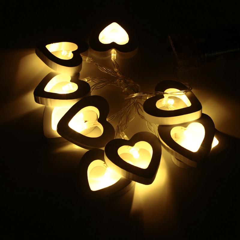 2.2M 20 LEDs Wooden Heart-Shaped String Light - Warm White, Multicolor, Yellow, Green, Blue