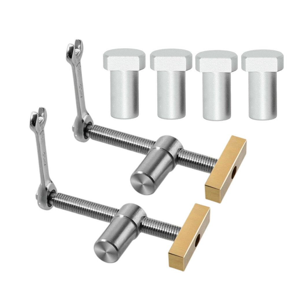 20mm Woodworking Desktop Clamp Set - 2PCS with Dog Hole Stops, Brass & Stainless Steel Clamps