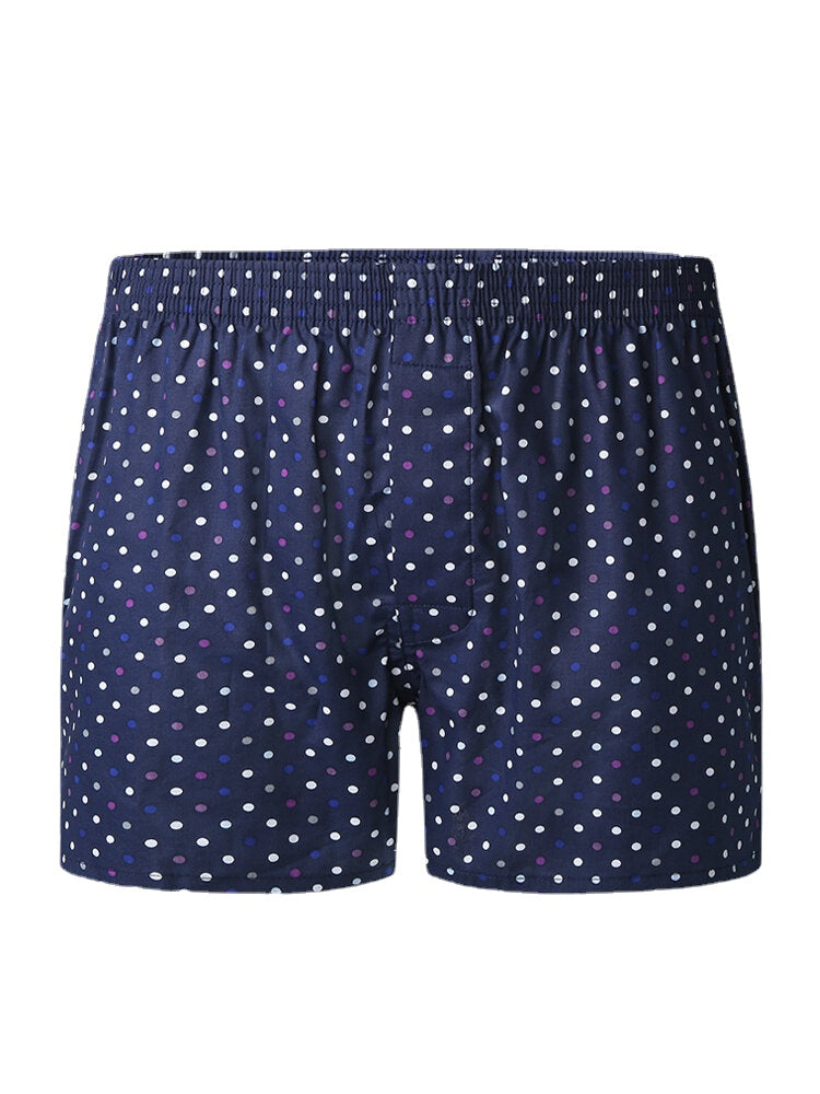 Herren-Boxershorts aus 100 % Baumwolle, mit Punktemuster, atmungsaktiv, elastischer Bund, Knopfleiste