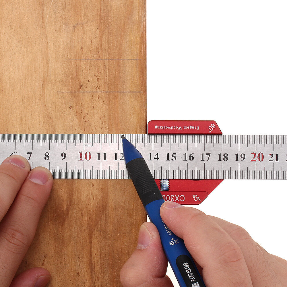 Adjustable 45/90 Degree Line Scribe Ruler for Woodworking - 300mm Marking Tool