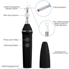 3.9mm HD WIFI Wireless Otoscope, IP67 Waterproof LED Ear Camera, USB Charging Earwax Removal Tool Set