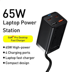 GaN3 Pro 65W 4-Port USB PD Charger with 100W Cable - Fast Charging Station