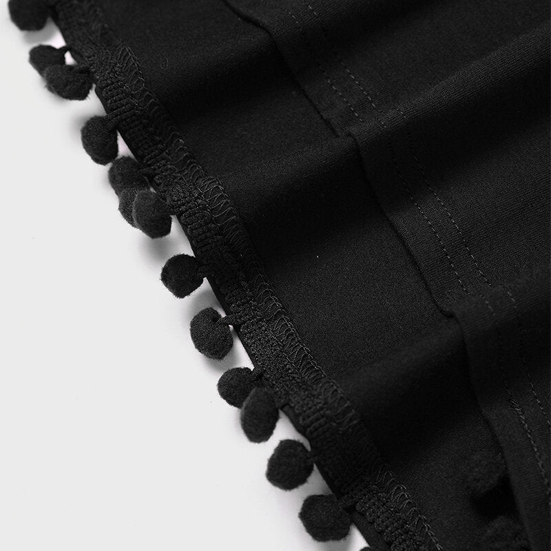 Black Sleeveless Sport Top & Elastic Waist Shorts Co-ord with Pom Pom Details - Sportswear