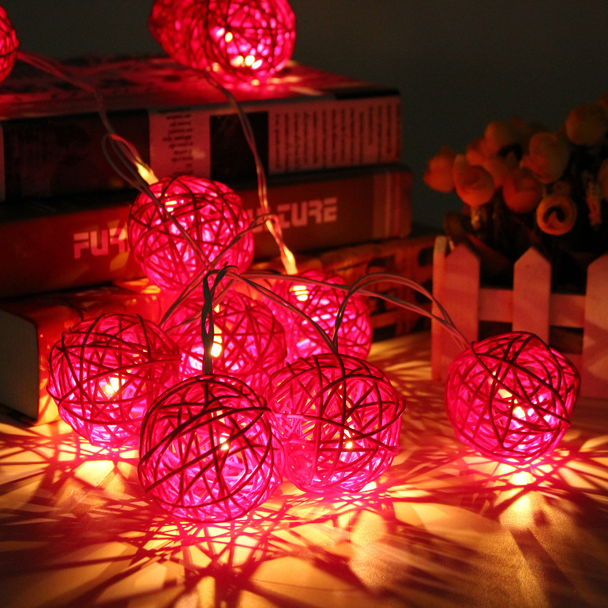 20 LED Rattan Ball String Lights - Colorful Fairy Lamps for Home, Garden, Wedding, Party, Xmas Decor