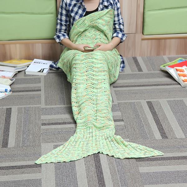 Wave Yarn Strickdecke mit Meerjungfrauenschwanz, 180 x 90 cm, Geburtstagsgeschenk, Bettunterlage, Schlafsack