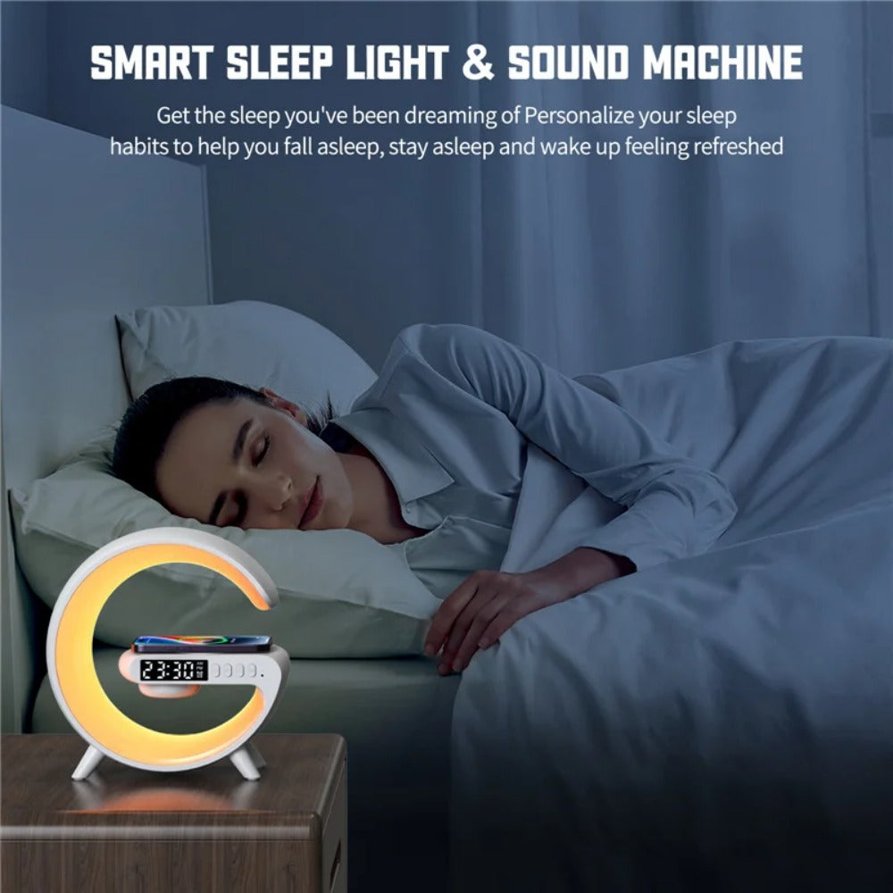 Wireless Charger Stand Speaker with RGB Night Light, Alarm Clock, Fast Charging for iPhone, Samsung, Xiaomi