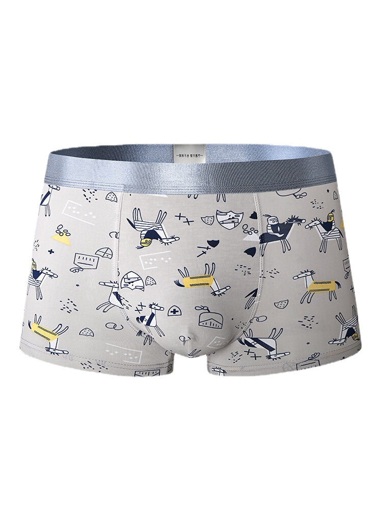 Atmungsaktive Skinny Fit-Boxershorts für Herren mit lustigem Cartoon-Print und U-konvexem Beutel